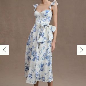 V. Chapman Vera Ruffle-Strap Corset Side-Slit Midi Dress BHLDN